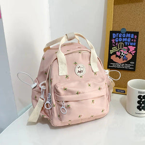 Kawaii Floral Bunny Petite Small Backpack-Enchanted peach