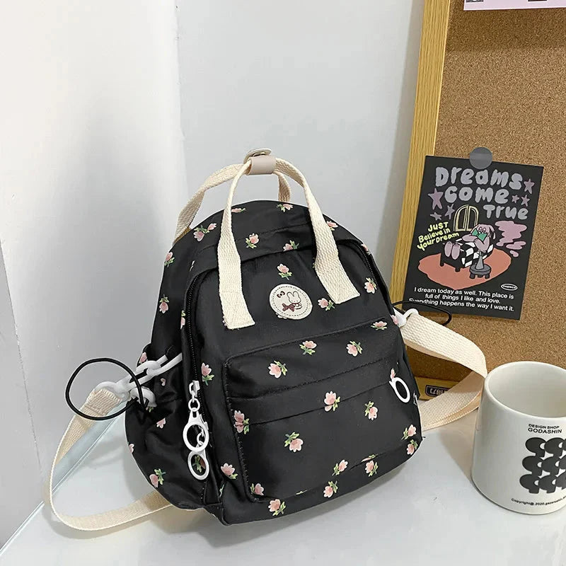 Kawaii Floral Bunny Petite Small Backpack-Enchanted peach