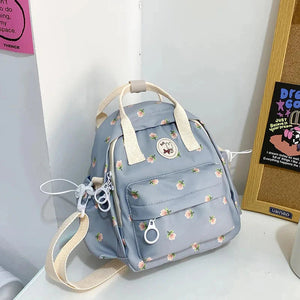 Kawaii Floral Bunny Petite Small Backpack-Enchanted peach