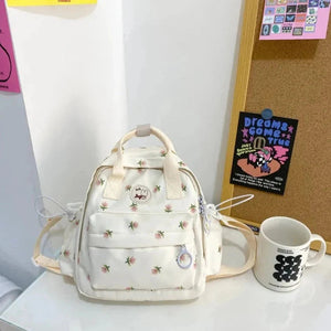 Kawaii Floral Bunny Petite Small Backpack-Enchanted peach