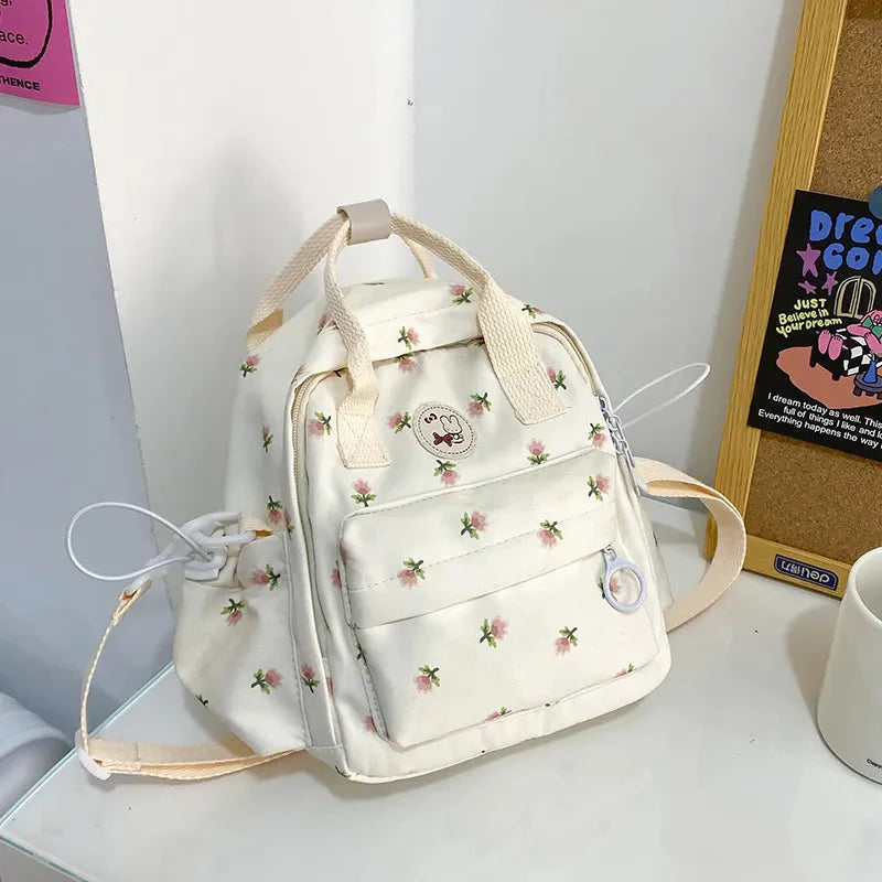 Kawaii Floral Bunny Petite Small Backpack-Enchanted peach