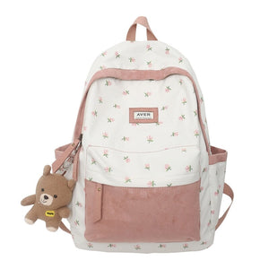 Kawaii Floral Two-tone Backpack-Enchanted peach