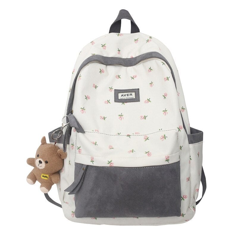 Kawaii Floral Two-tone Backpack-Enchanted peach