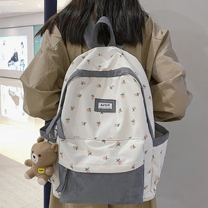 Kawaii Floral Two-tone Backpack-Enchanted peach