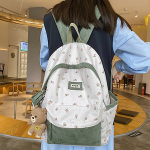 Kawaii Floral Two-tone Backpack-Enchanted peach