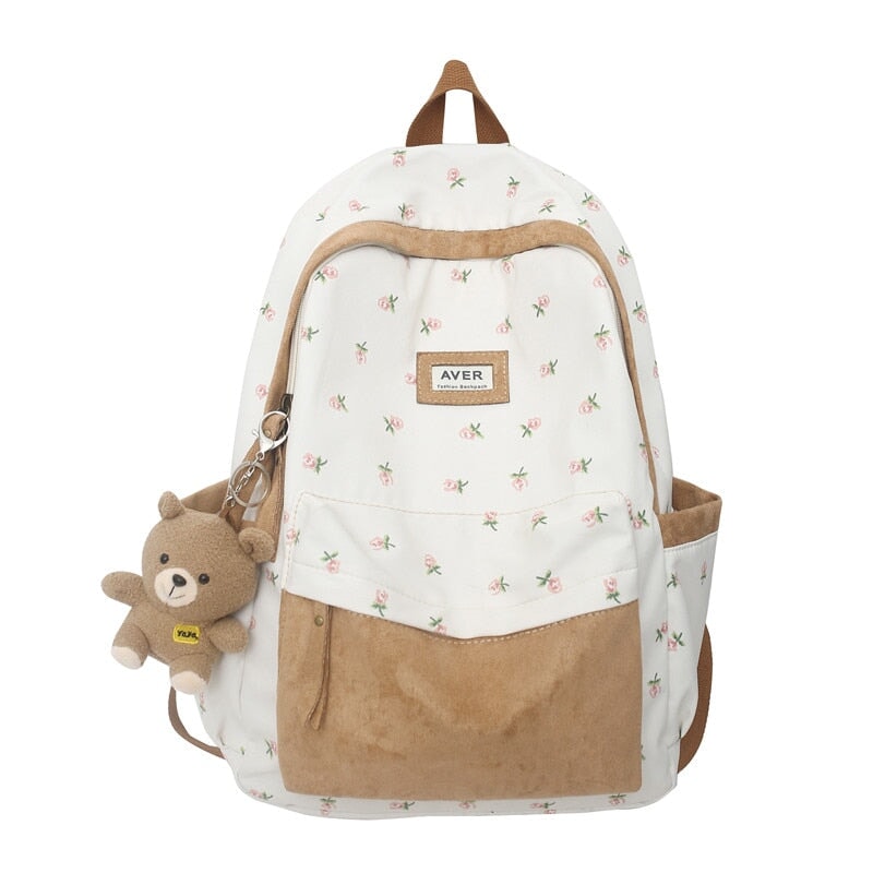 Kawaii Floral Two-tone Backpack-Enchanted peach