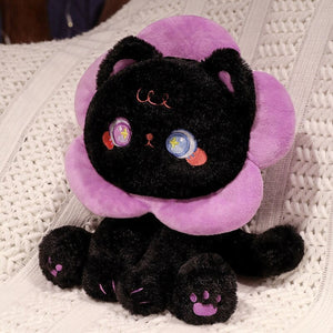 Kawaii Flower Black White Cat Plushies-Enchanted peach