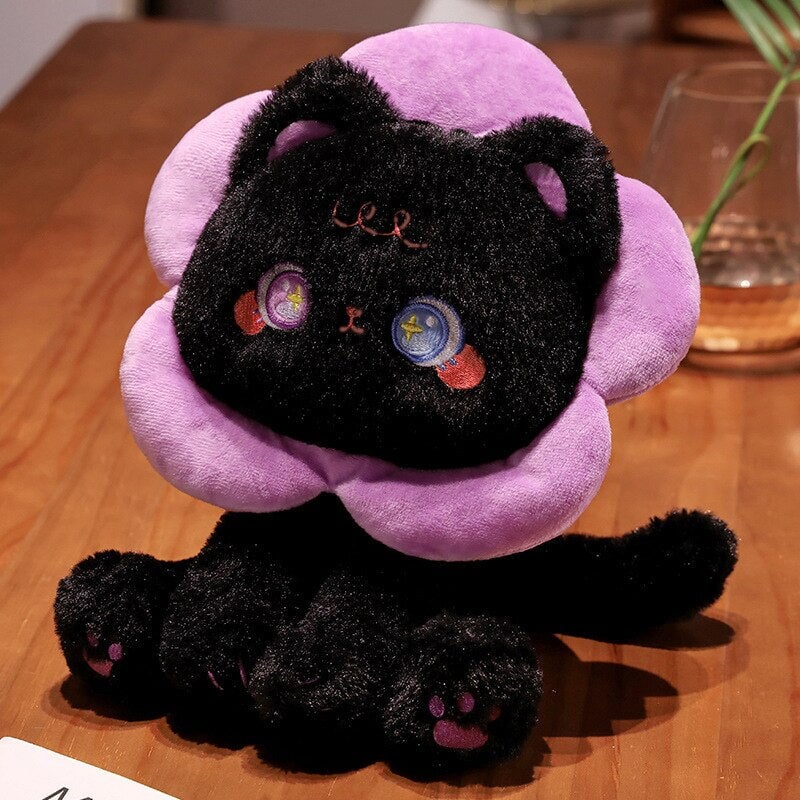 Kawaii Flower Black White Cat Plushies-Enchanted peach