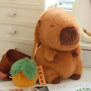 Kawaii Fluffy Capybara Plushies with Strap-Enchanted peach