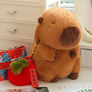 Kawaii Fluffy Capybara Plushies with Strap-Enchanted peach