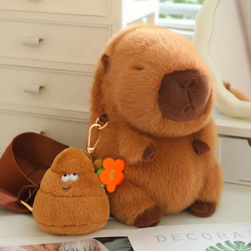 Kawaii Fluffy Capybara Plushies with Strap-Enchanted peach