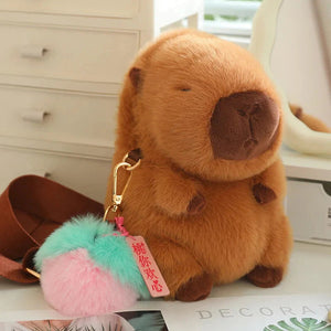 Kawaii Fluffy Capybara Plushies with Strap-Enchanted peach