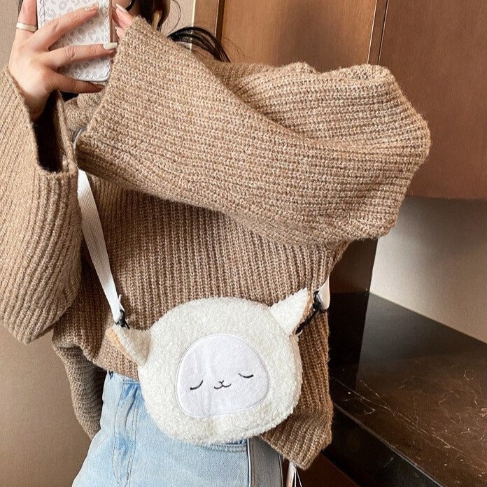 Kawaii Fluffy Cat Sheep Dog Shoulder Bag-Enchanted peach