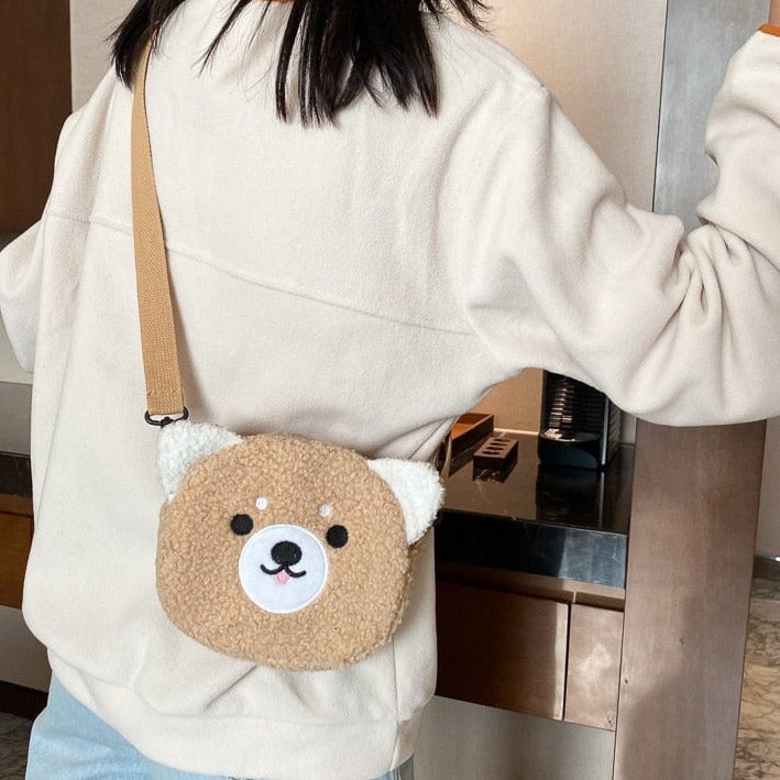 Kawaii Fluffy Cat Sheep Dog Shoulder Bag-Enchanted peach