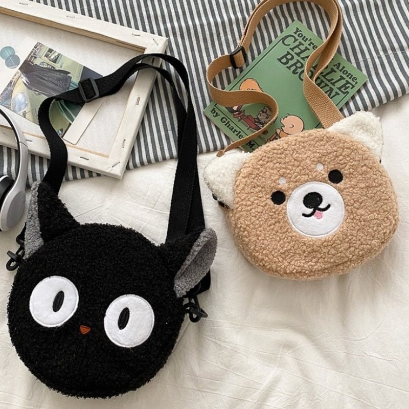 Kawaii Fluffy Cat Sheep Dog Shoulder Bag-Enchanted peach