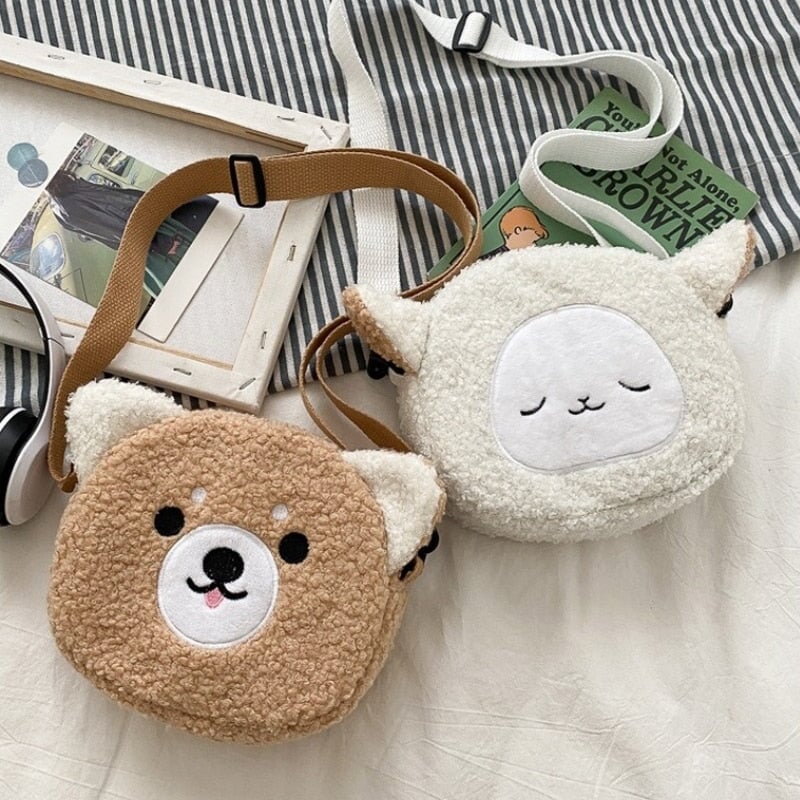 Kawaii Fluffy Cat Sheep Dog Shoulder Bag-Enchanted peach