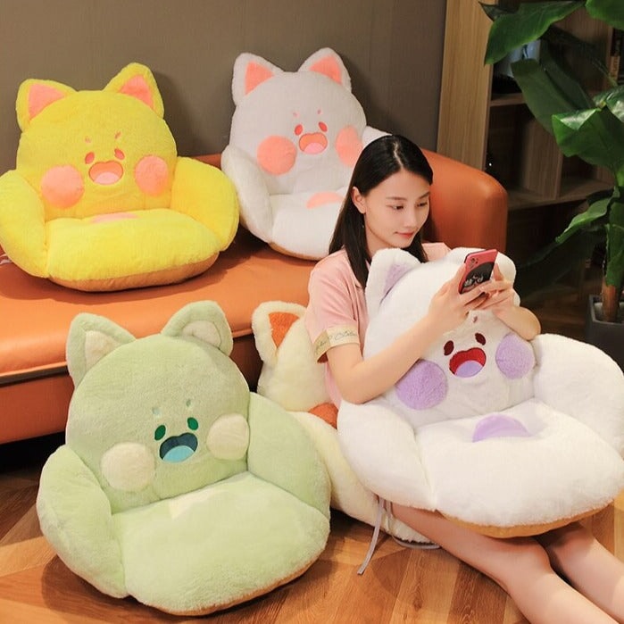 Kawaii Fluffy Fox Chair-shaped Cushions-Enchanted peach