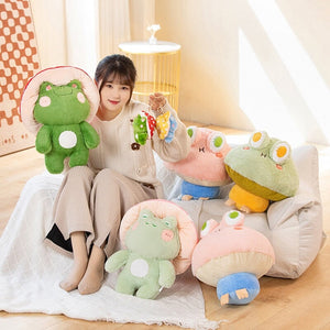 Kawaii Fluffy Mushroom Frog Family Plushies-Enchanted peach