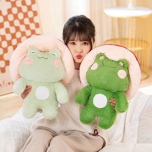 Kawaii Fluffy Mushroom Frog Family Plushies-Enchanted peach