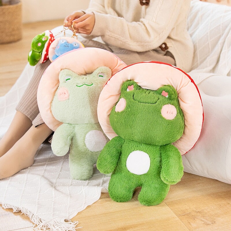 Kawaii Fluffy Mushroom Frog Family Plushies-Enchanted peach