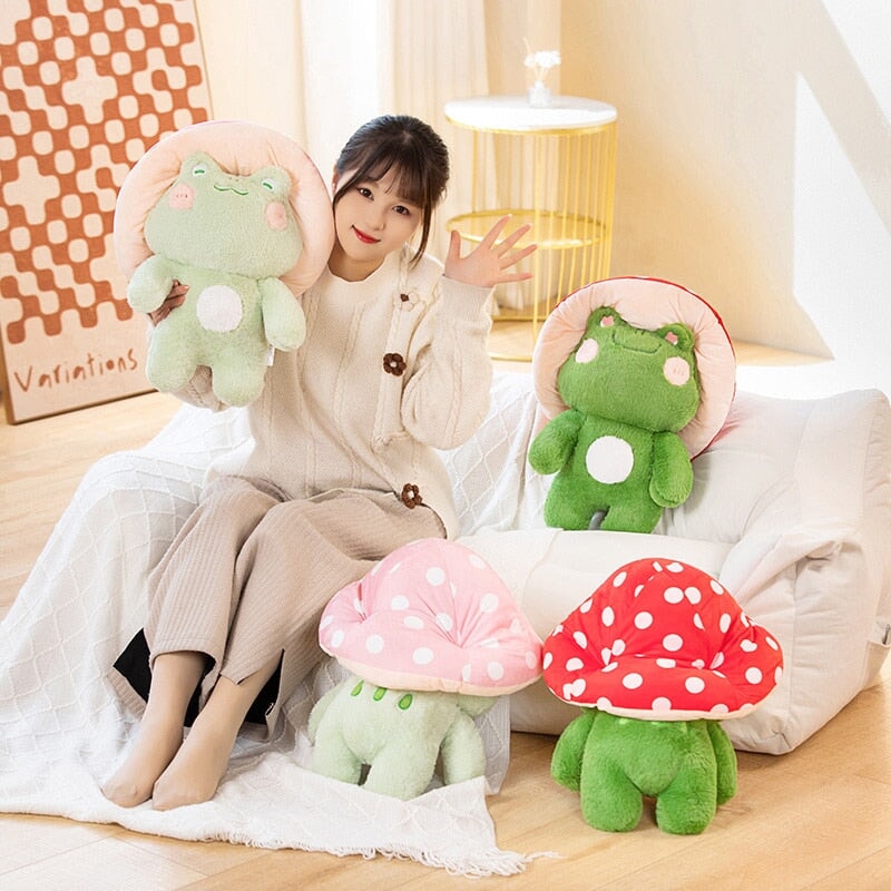 Kawaii Fluffy Mushroom Frog Family Plushies-Enchanted peach