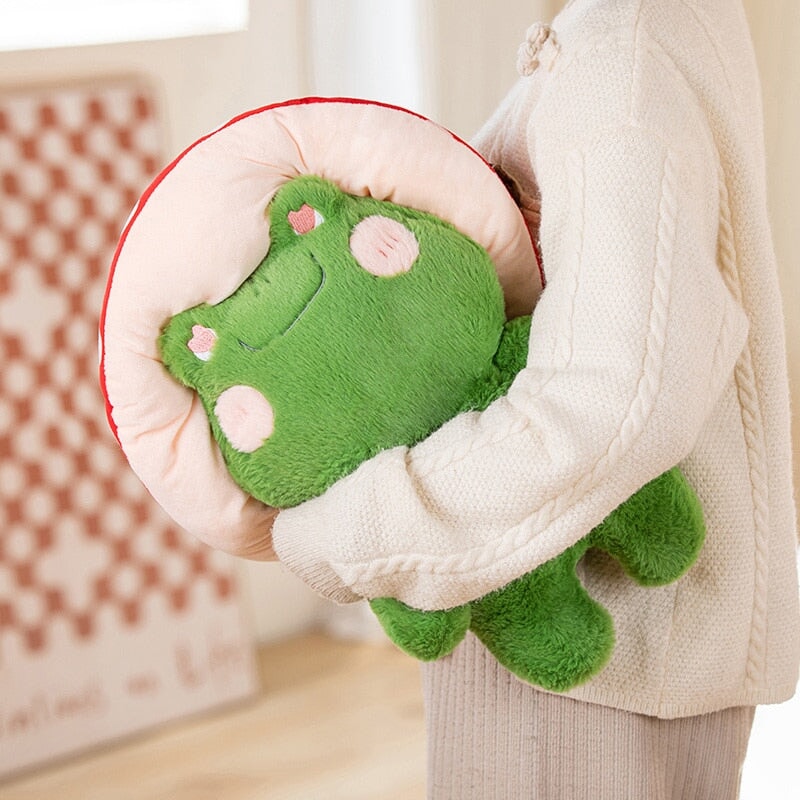 Kawaii Fluffy Mushroom Frog Family Plushies-Enchanted peach