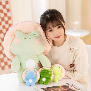 Kawaii Fluffy Mushroom Frog Family Plushies-Enchanted peach