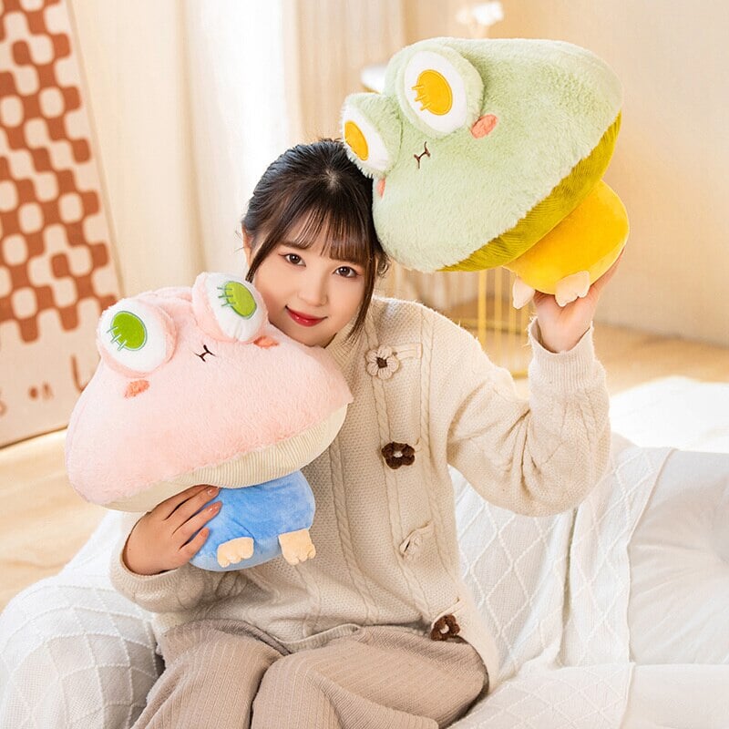 Kawaii Fluffy Mushroom Frog Family Plushies-Enchanted peach