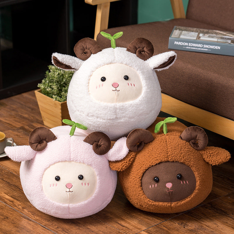 Kawaii Fluffy Sheep Goat Ram Plushie-Enchanted peach