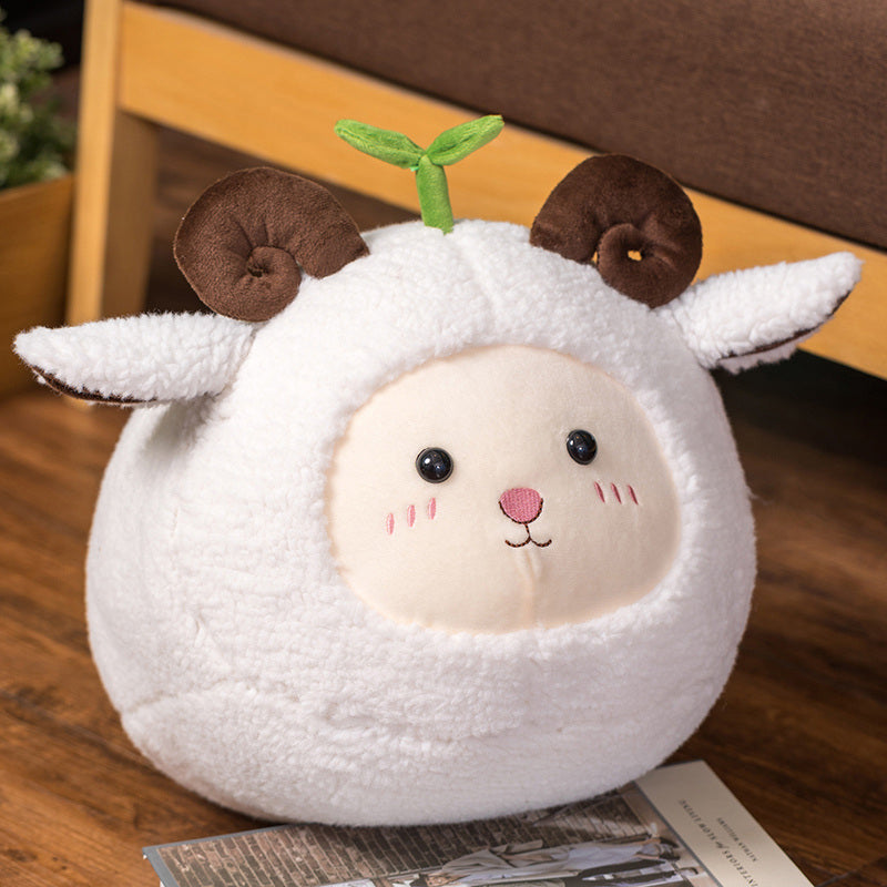 Kawaii Fluffy Sheep Goat Ram Plushie-Enchanted peach