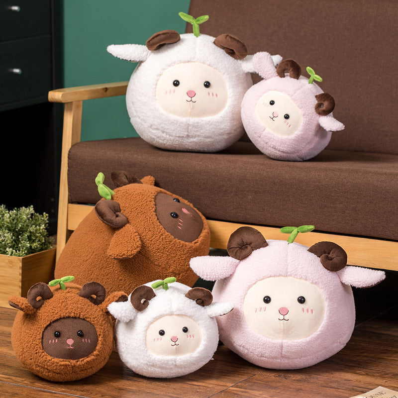 Kawaii Fluffy Sheep Goat Ram Plushie-Enchanted peach