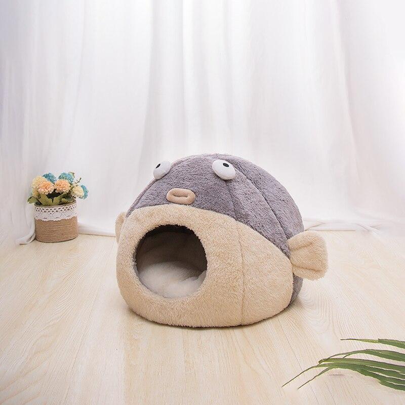 Kawaii Funny Pastel Pufferfish Cat Bed-Enchanted peach