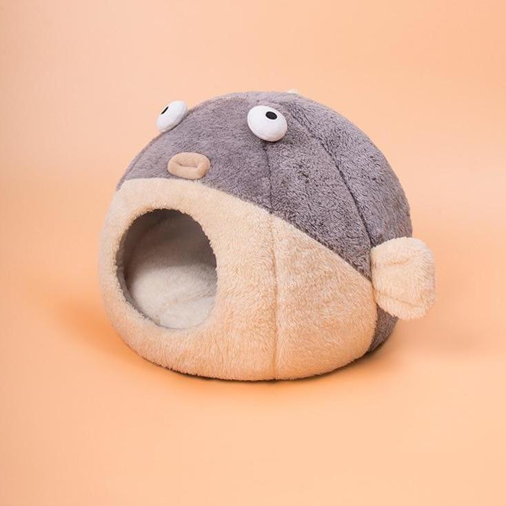 Kawaii Funny Pastel Pufferfish Cat Bed-Enchanted peach