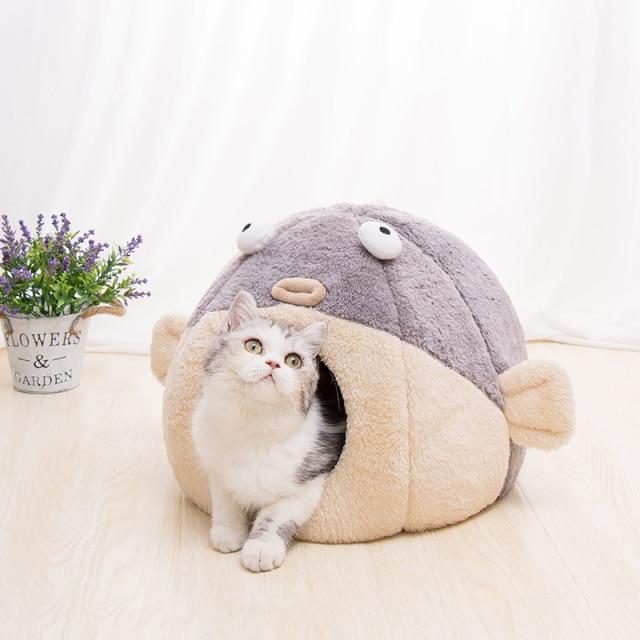 Kawaii Funny Pastel Pufferfish Cat Bed-Enchanted peach