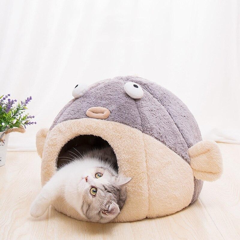 Kawaii Funny Pastel Pufferfish Cat Bed-Enchanted peach