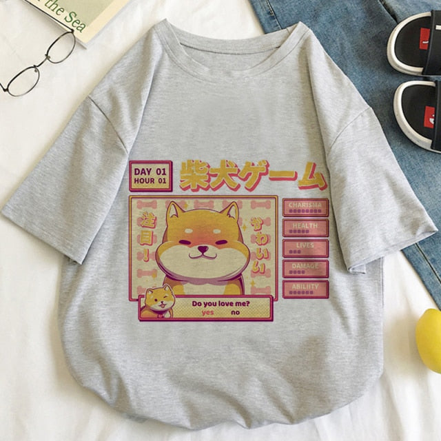 Kawaii Gamer Shiba Inu Women's Tee Tops-Enchanted peach