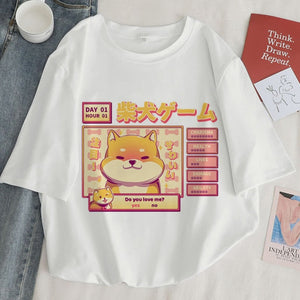 Kawaii Gamer Shiba Inu Women's Tee Tops-Enchanted peach