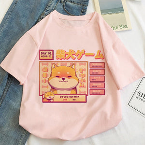 Kawaii Gamer Shiba Inu Women's Tee Tops-Enchanted peach