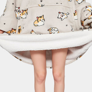 Kawaii Ginger Cat Oversized Thick Blanket Hoodie-Enchanted peach