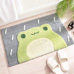 Kawaii Green Smiling Frog Bathroom Mat-Enchanted peach