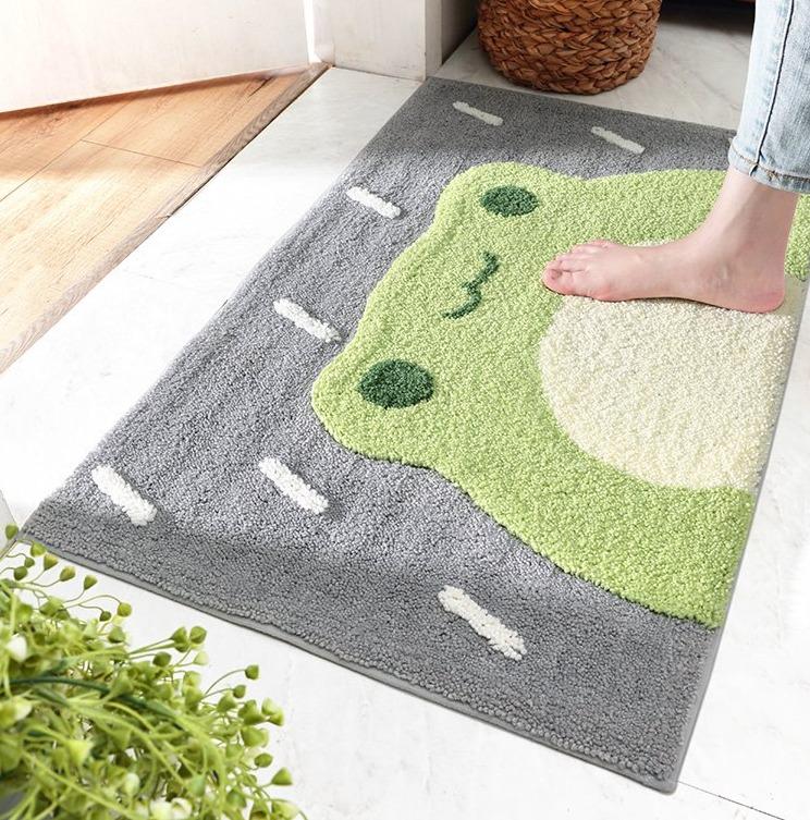 Kawaii Green Smiling Frog Bathroom Mat-Enchanted peach