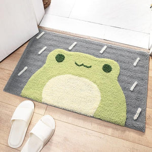 Kawaii Green Smiling Frog Bathroom Mat-Enchanted peach