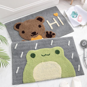 Kawaii Green Smiling Frog Bathroom Mat-Enchanted peach