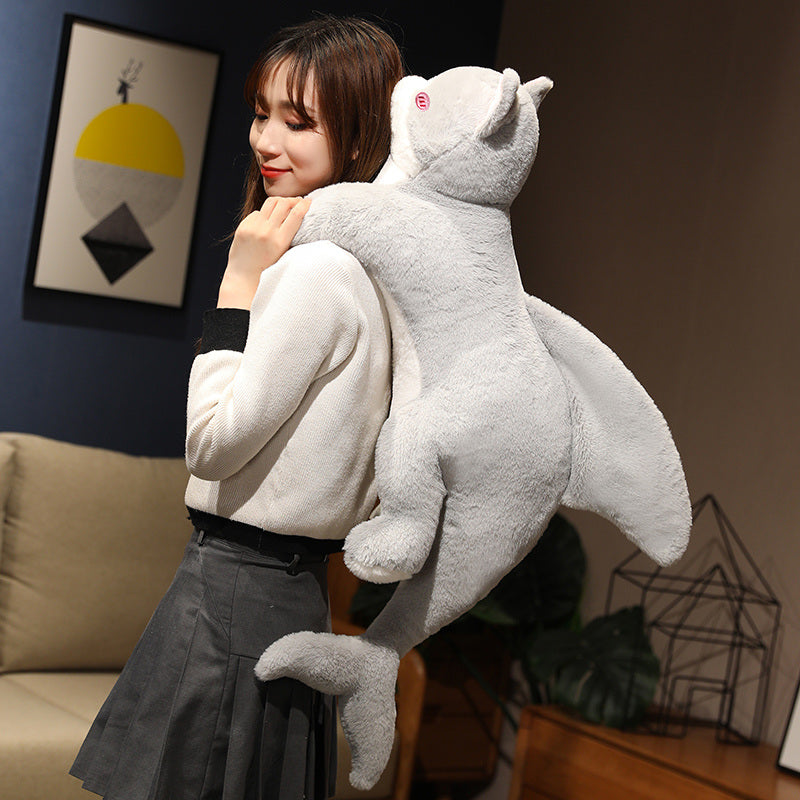 Kawaii Grey Half Cat Half Shark Combo Plushie-Enchanted peach