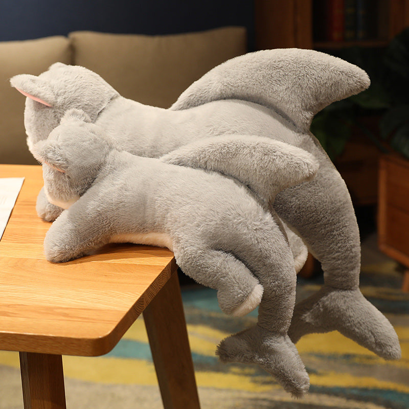 Kawaii Grey Half Cat Half Shark Combo Plushie-Enchanted peach