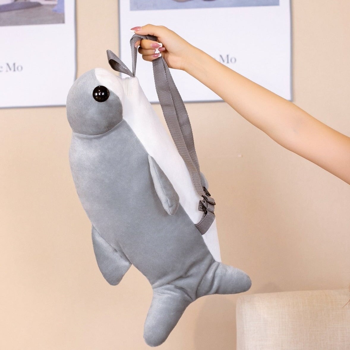 Kawaii Hammerhead Shark Plush Backpack-Enchanted peach