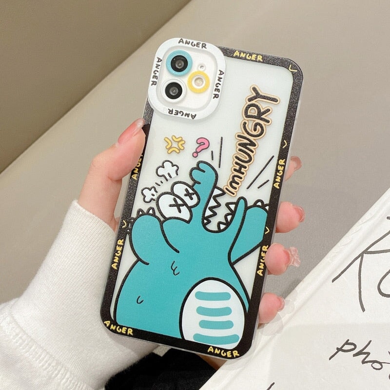 Kawaii Hangry Dinosaur iPhone Case-Enchanted peach