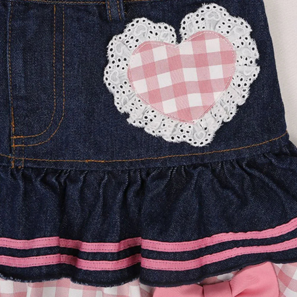 Kawaii Harajuku Japanese-themed Lolita Mini Denim Checked Women's Skirt-Enchanted peach