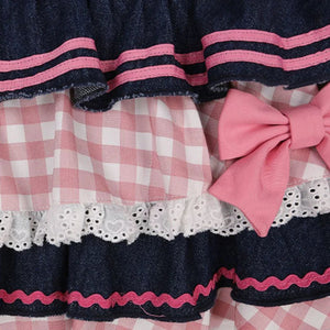 Kawaii Harajuku Japanese-themed Lolita Mini Denim Checked Women's Skirt-Enchanted peach