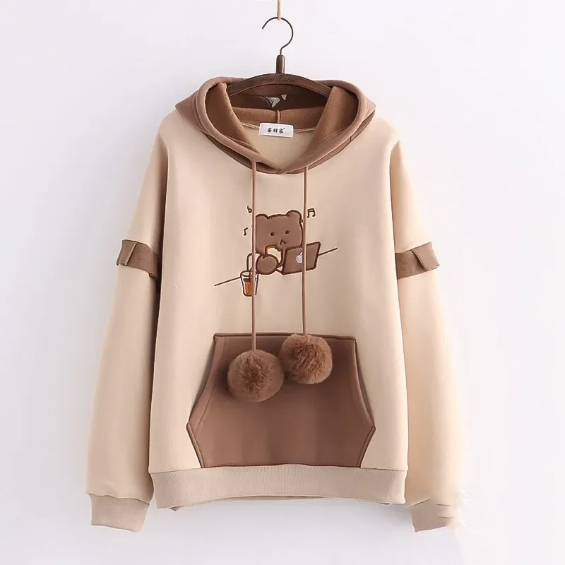 Kawaii Harajuku Style Bear Two-tone Hoodies-Enchanted peach